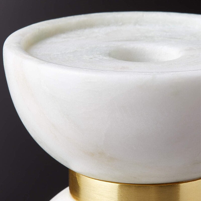 Miravique Hourglass White Marble Brass Candle Holders