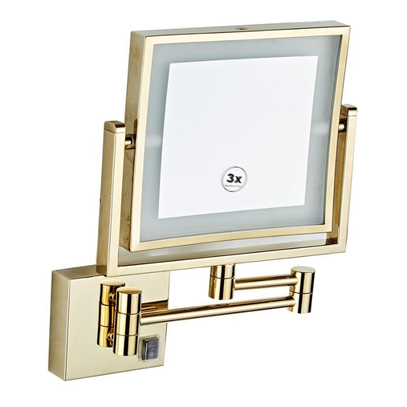 Gold Square Magnifying Adjustable LED Makeup and Bathroom Mirror