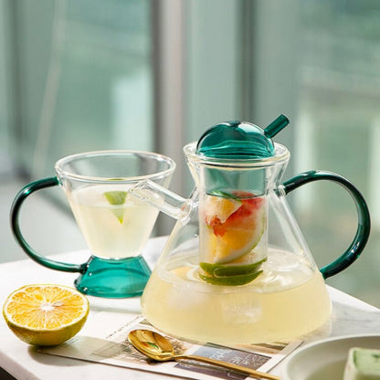 Green Retro Teapot Set with Glass Strainer