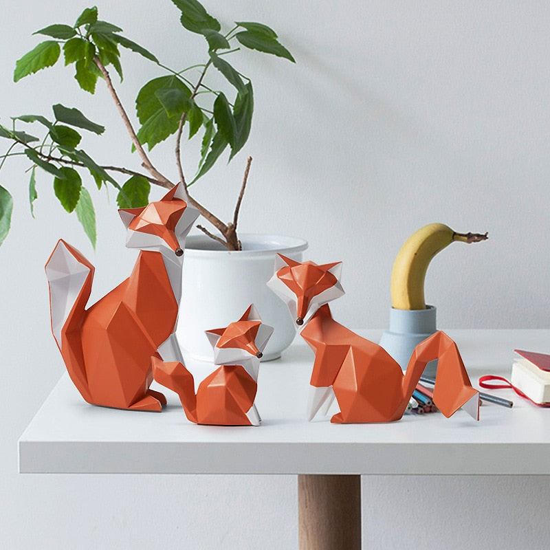 Geometric Orange Fox Figurine