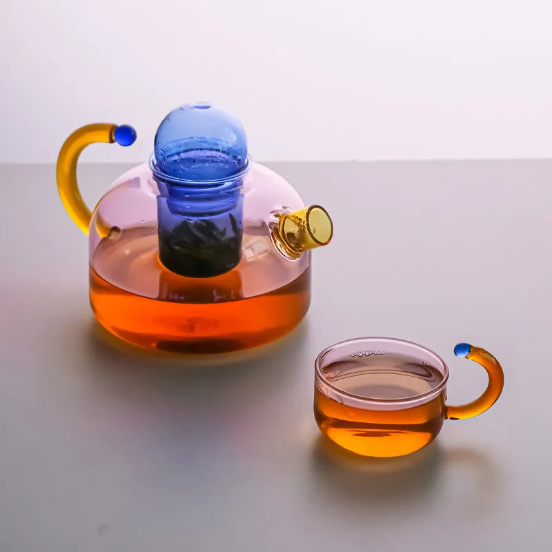 Color Bloom Glass Teapot & Cup Set