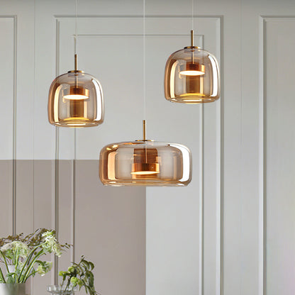 Hailie Retro LED Pendant Lights Gold Amber Metal Glass Bedroom lamp