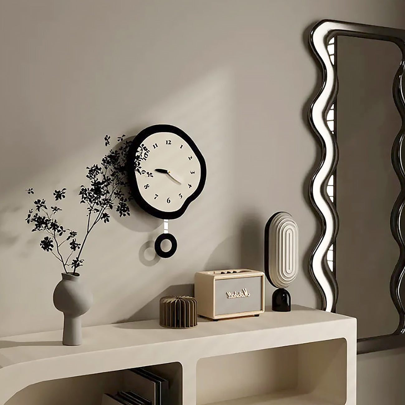 Abstract Distorted Silent Wall Clock - Modern Minimalist Pendulum Design