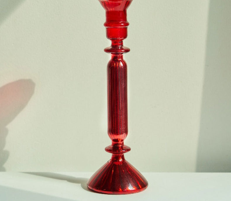 Aesthetic Colorful Red Glass Taper Candle Holders