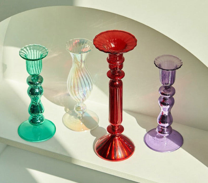 Aesthetic Colorful Red Glass Taper Candle Holders