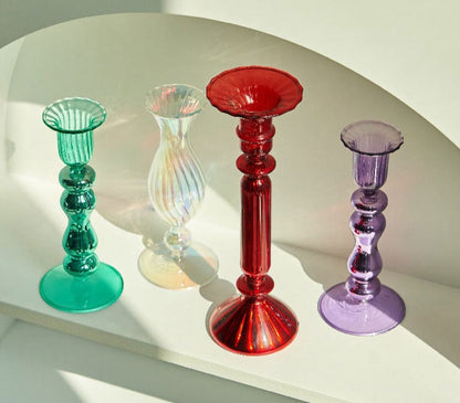 Aesthetic Colorful Red Glass Taper Candle Holders