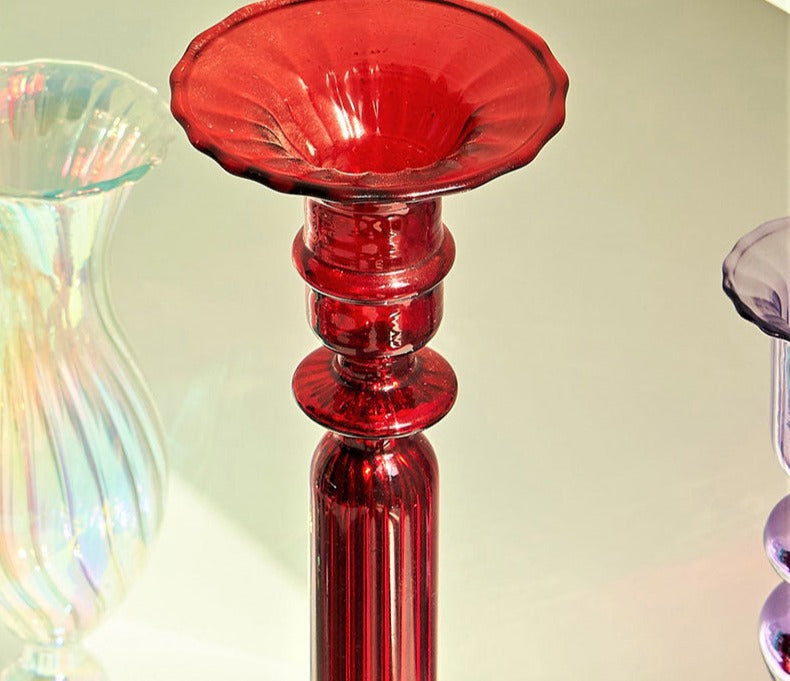 Aesthetic Colorful Red Glass Taper Candle Holders