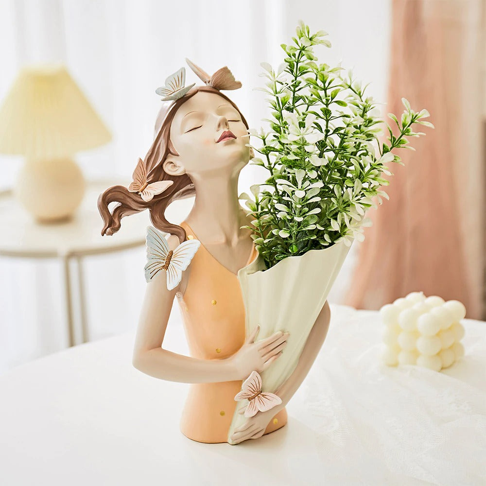 Butterfly Forest Girl Figurine Vase