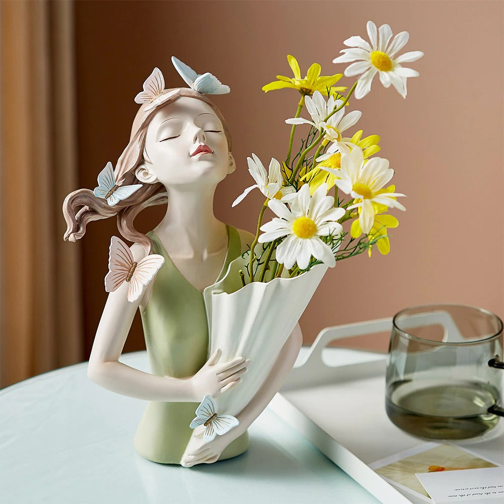 Butterfly Forest Girl Figurine Vase