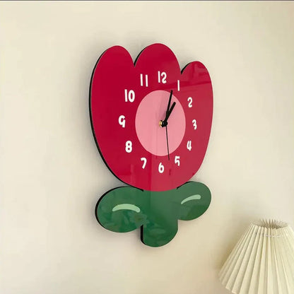 Cartoon Tulip Minimalistic Design Wall Clock