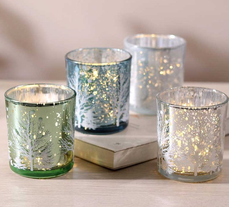 Christmas Tree Mosaic Hurricane Candle Holders