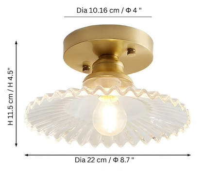 Vintage Clear Glass Ribbed Petal Ceiling Light