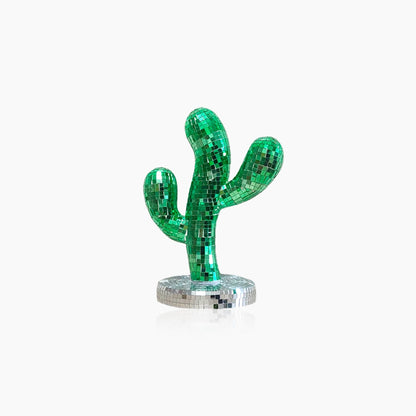 Disco Ball Cactus Ornament – Sparkling Glass & Stainless Steel Home Decor