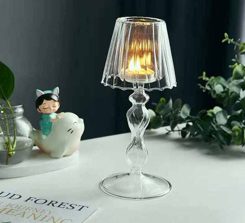 European Style Table Lamp Shaped Amber Glass Candle Holder