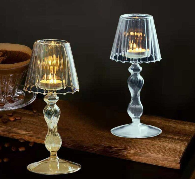 European Style Table Lamp Shaped Amber Glass Candle Holder