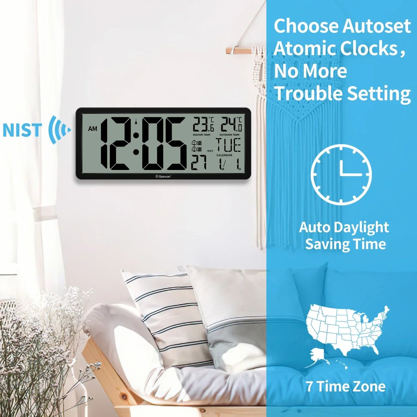 Starlight - Digital Wall Clock with Advanced Atomic Clock Technology