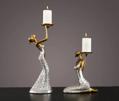 Golden Lady Candle Holders