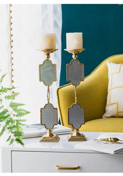 Golden Mirror Brass Candlestick - Set of 2