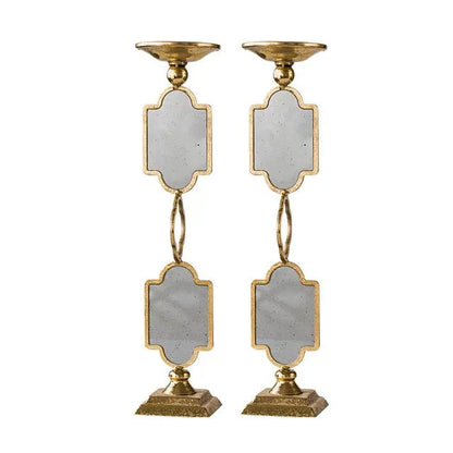 Golden Mirror Brass Candlestick - Set of 2