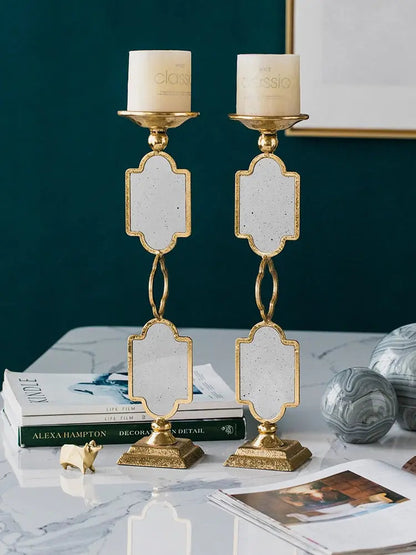 Golden Mirror Brass Candlestick - Set of 2