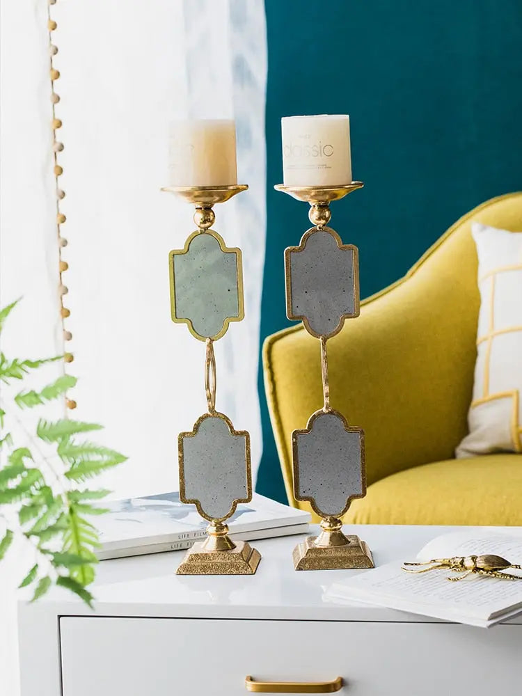 Golden Mirror Brass Candlestick - Set of 2