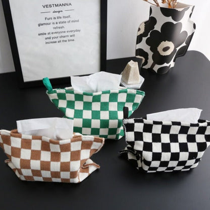 Checkered Cotton Knit Tissue Box