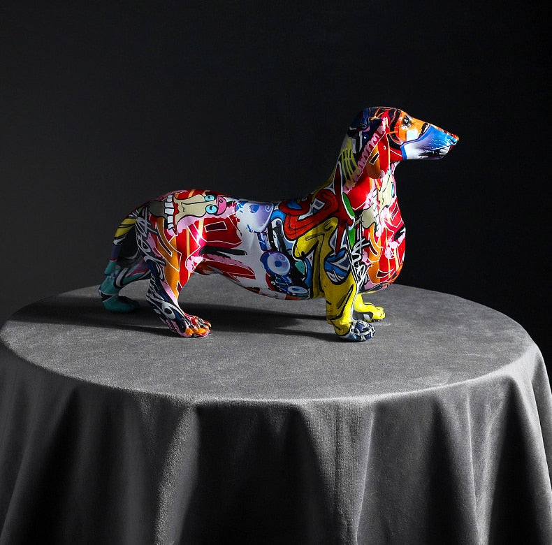 Graffiti Painted Dachshund Dog Sculpture