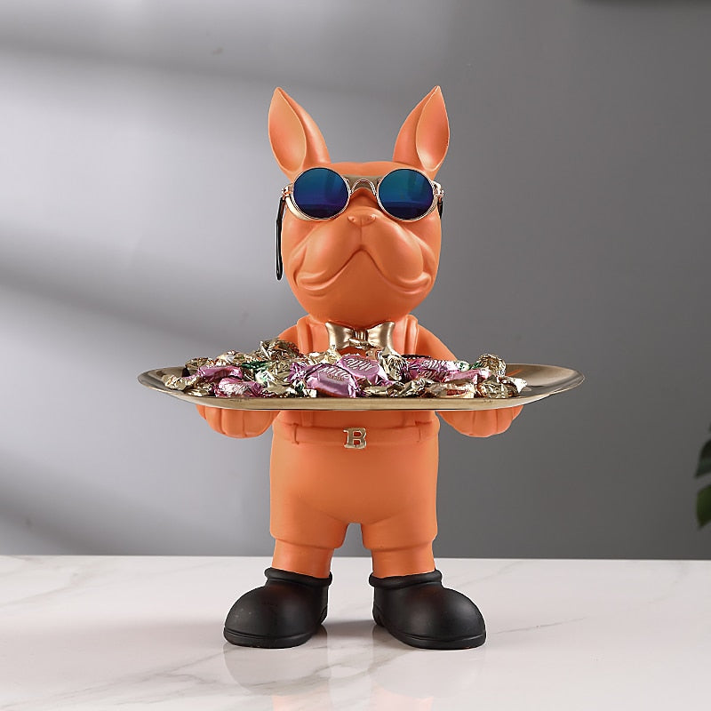 Miravique At Your Service Bulldog Sculpture And Tray