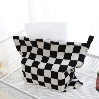 Checkered Cotton Knit Tissue Box