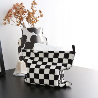 Checkered Cotton Knit Tissue Box