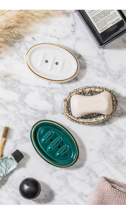 Jenna Ceramic & Gold Trim Soap Holder Tray