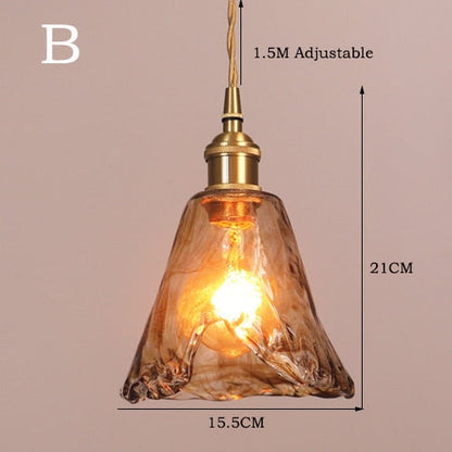 Brass Amber Glass Pendant Light