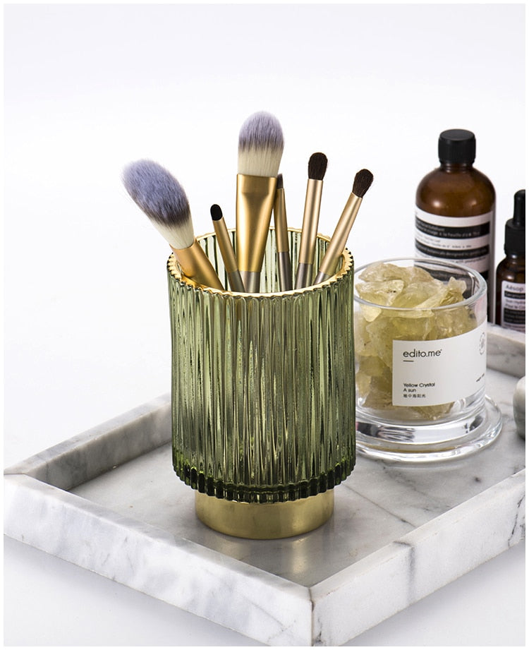 Elise Gold Foil Glass Makeup Holder & Organizer