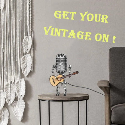 Vintage Microphone Robot With Guitar Lamp