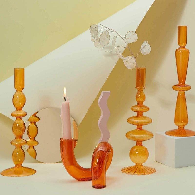 Miravique Amber Glass Taper Candle Holder & Vases