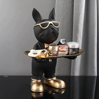 Miravique At Your Service Bulldog Sculpture And Tray