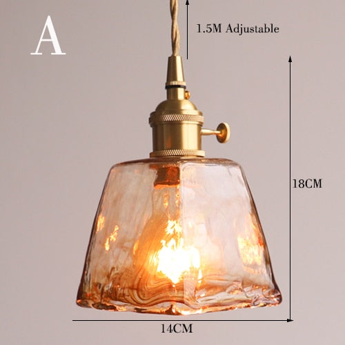 Brass Amber Glass Pendant Light