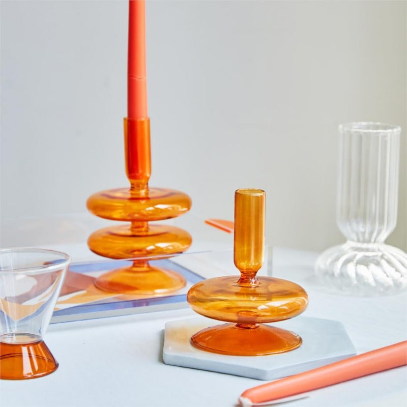 Miravique Amber Glass Taper Candle Holder & Vases