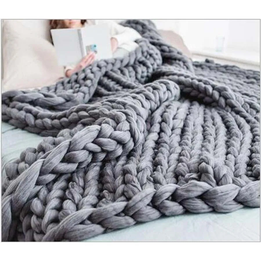 Chunky Merino Knitted Blanket