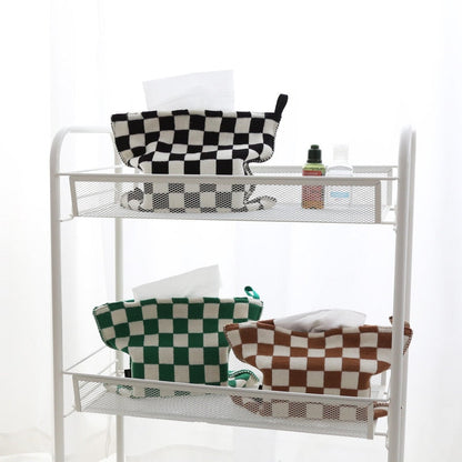 Checkered Cotton Knit Tissue Box