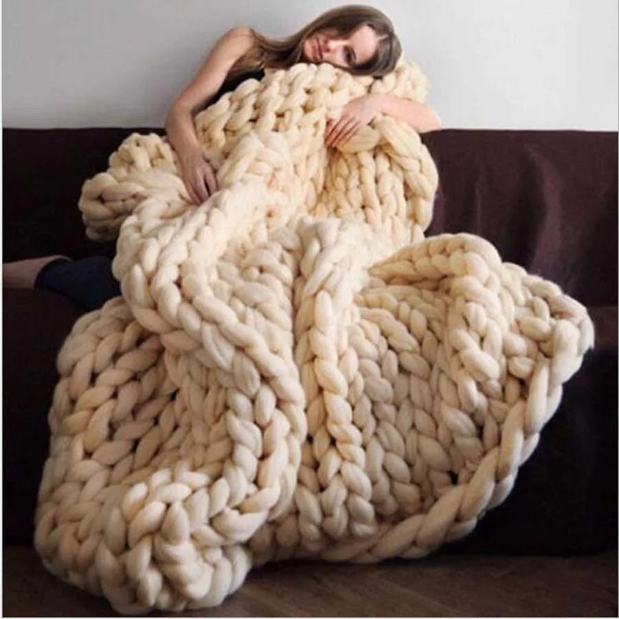 Chunky Merino Knitted Blanket