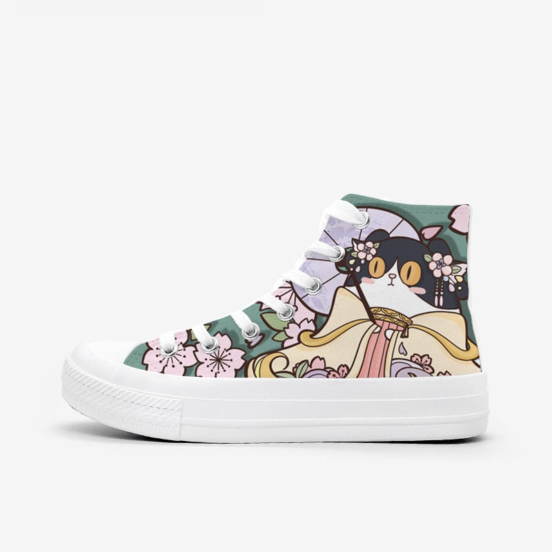 Retro Flowers Cat Sneakers