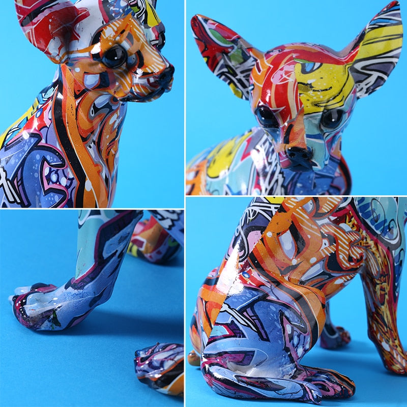 Graffiti Painted Chihuahua Dog Art Sculpture