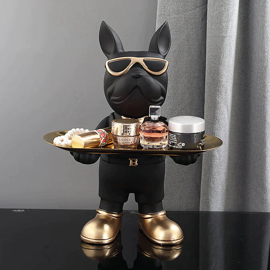 Miravique At Your Service Bulldog Sculpture And Tray