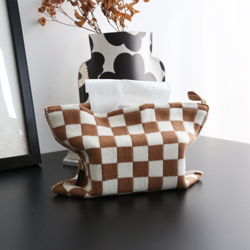 Checkered Cotton Knit Tissue Box