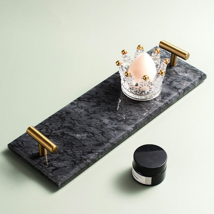 Marble & Brass Bathroom Storage Tray Organizer