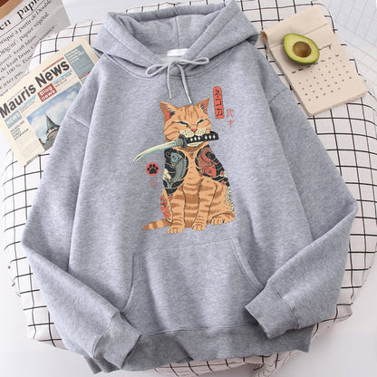 Samurai Katana Orange Cat Hoodie