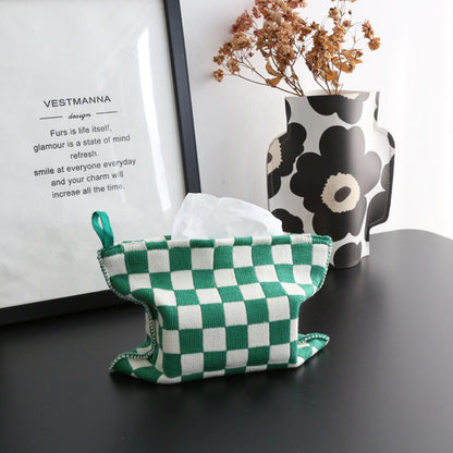 Checkered Cotton Knit Tissue Box