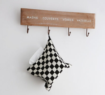 Checkered Cotton Knit Tissue Box