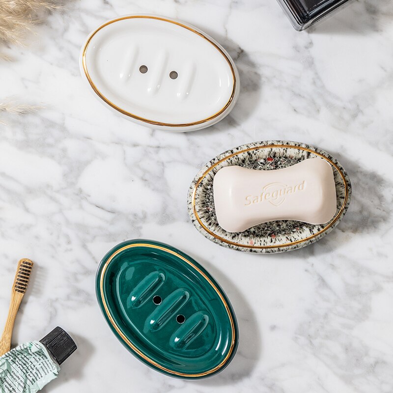 Jenna Ceramic & Gold Trim Soap Holder Tray